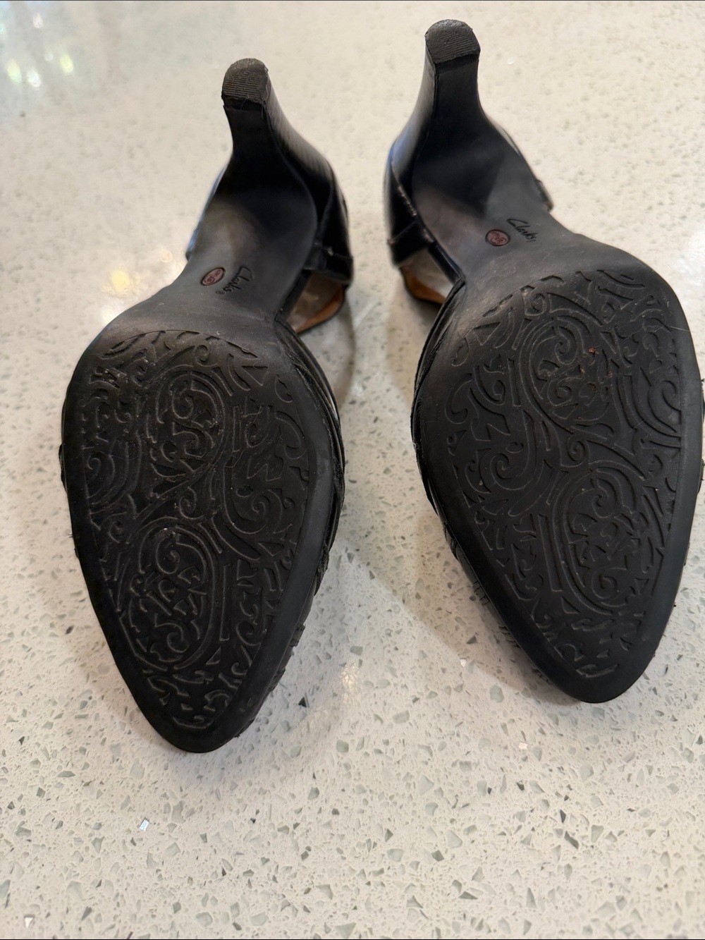 Clarks Black Leather Ankle-Strap Cutout Heels - Picture 5 of 6